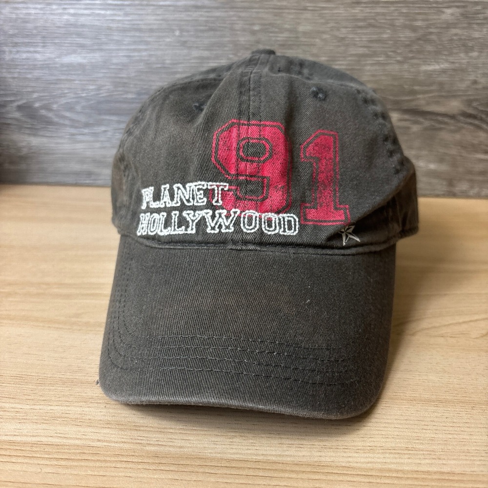 Vintage Planet Hollywood Hat Cap Strap Back Black Brown Faded Adjustable